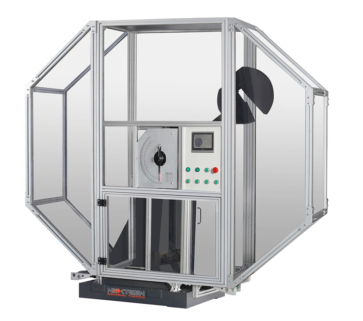 Fully shielded Charpy impact tester with automatic cooling and automatic specimen feeding system. Class H impact testing system