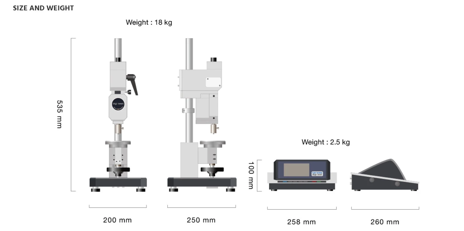 Dimensions of the Automatic Shore IRHD Hardness System