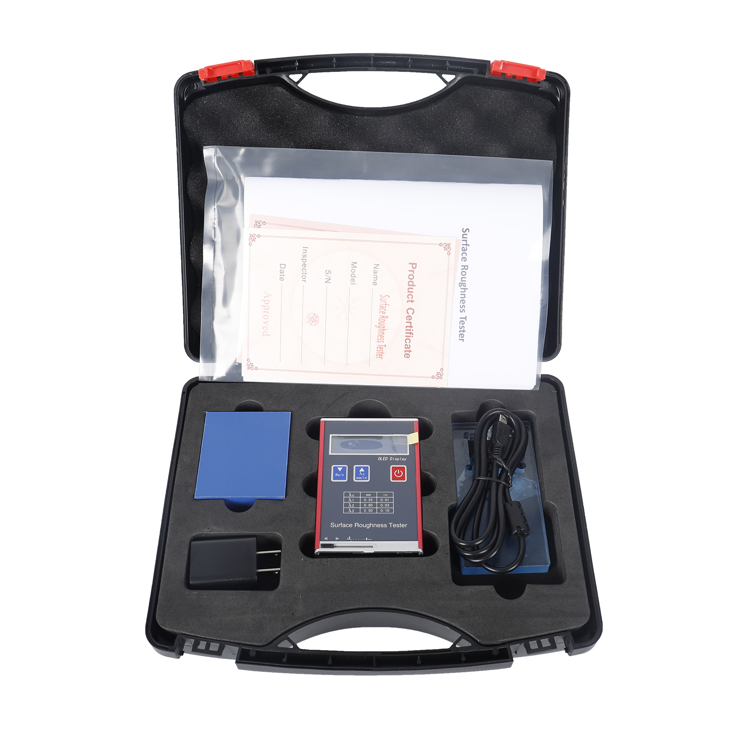 Surface roughness tester carry case with certification and manual