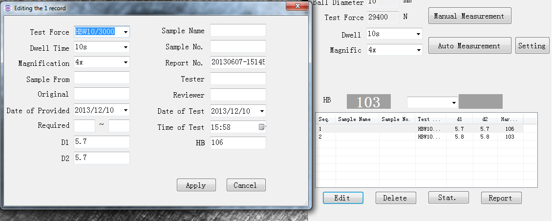 Brinell software integrated with Universal Hardness Testing system