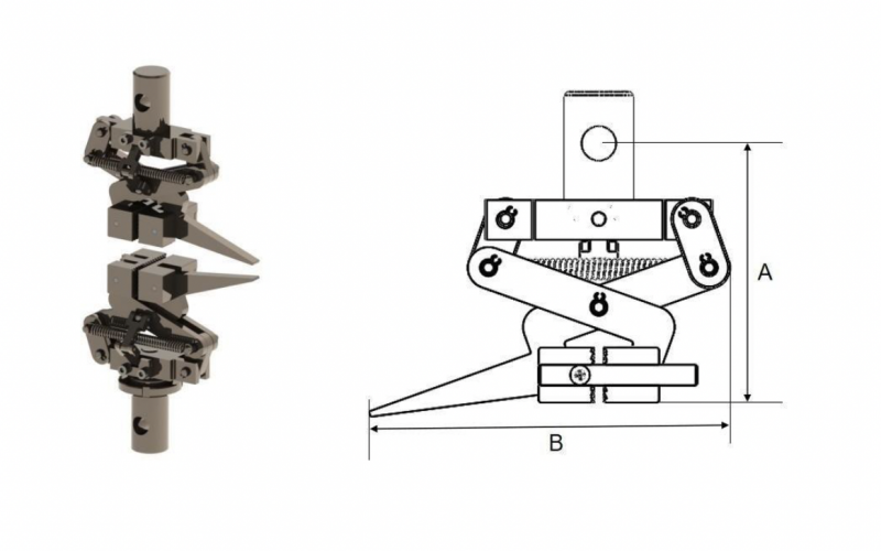 NextGen NGA203A self-tightening tensile grip, front view and dimensioned drawing